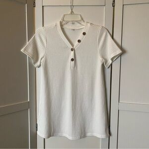 White Women’s Casual Blouse Shirt Button Collar V Neck Size Small